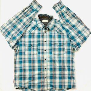 Dakota Grizzly Blue/White Plaid Western Snap Long Sleeve Men's Cotton Shirt (L)